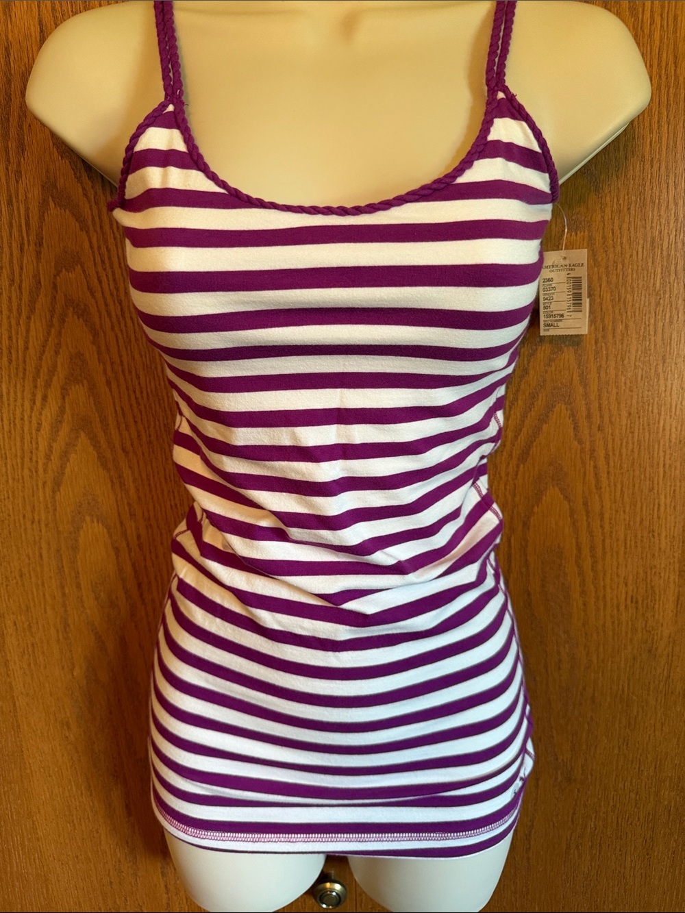 American Eagle Outfitters White and Purple Striped Tank